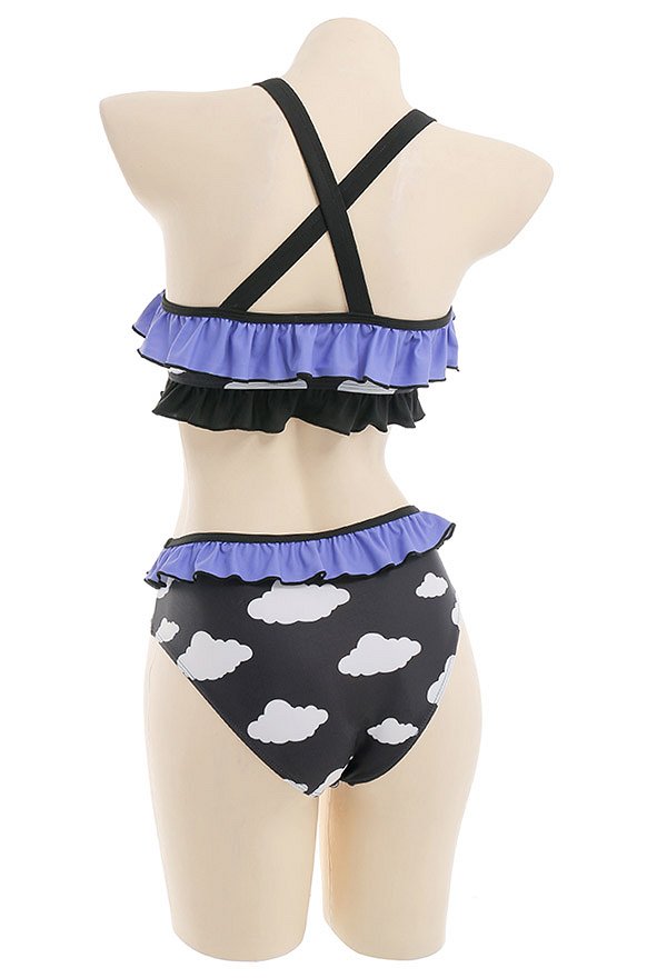 Miccostumes Swimsuits for Women Cloud Pattern Swimwear Bathing suit Ruffles Top and Shorts Bikini Sets