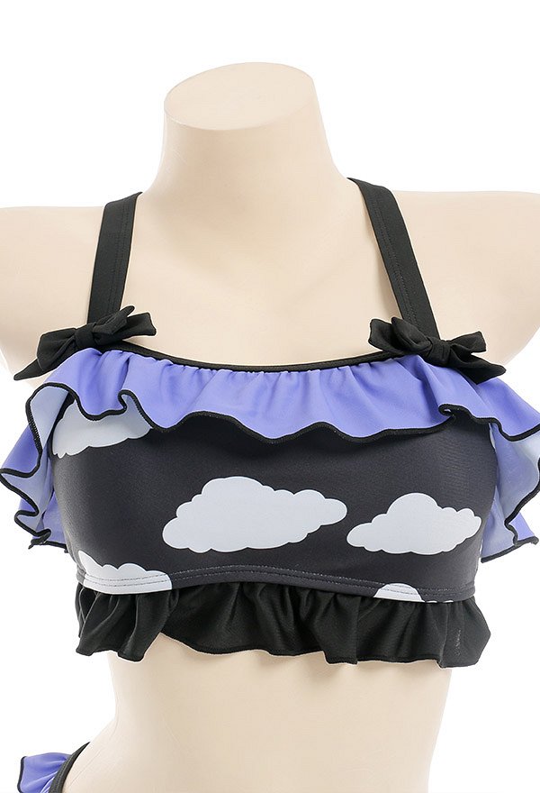 Miccostumes Swimsuits for Women Cloud Pattern Swimwear Bathing suit Ruffles Top and Shorts Bikini Sets