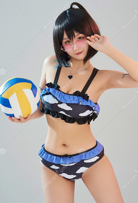 Miccostumes Swimsuits for Women Cloud Pattern Swimwear Bathing suit Ruffles Top and Shorts Bikini Sets