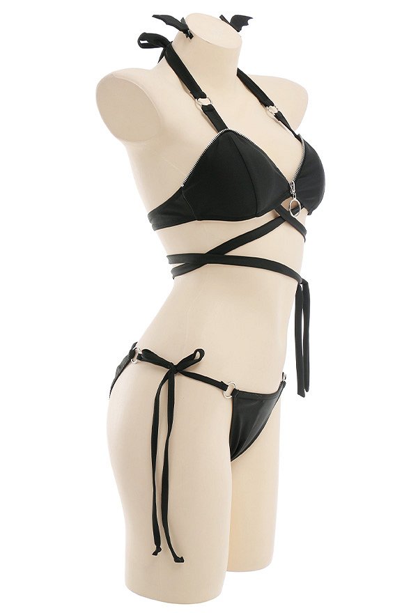 Miccostumes Trajes de baño para mujer Traje de baño estilo gótico Trajes de baño con cordones Conjuntos de bikini con pareo