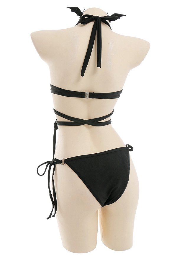 Miccostumes Trajes de baño para mujer Traje de baño estilo gótico Trajes de baño con cordones Conjuntos de bikini con pareo