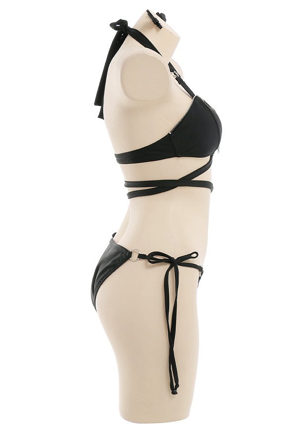 Miccostumes Trajes de baño para mujer Traje de baño estilo gótico Trajes de baño con cordones Conjuntos de bikini con pareo