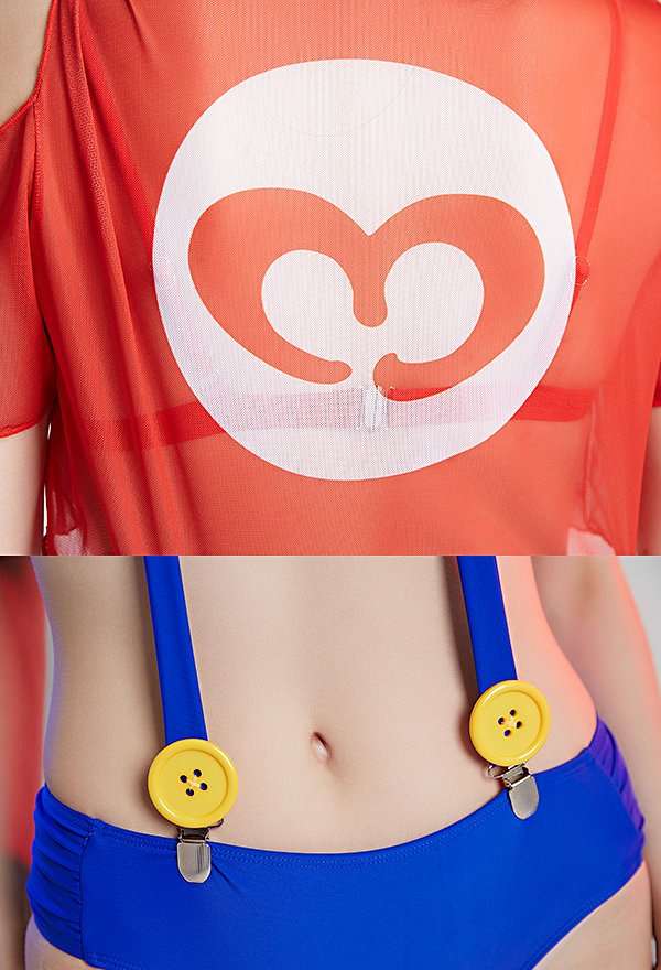 Bikini Kawaii de Dos Piezas con Gasa Roja Traje de Baño con Correa para el Hombro