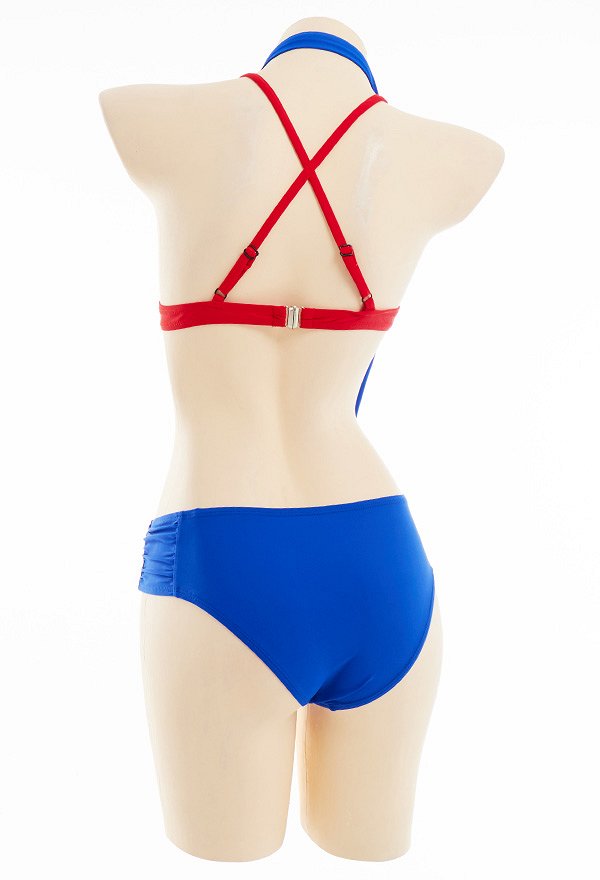 Bikini Kawaii de Dos Piezas con Gasa Roja Traje de Baño con Correa para el Hombro