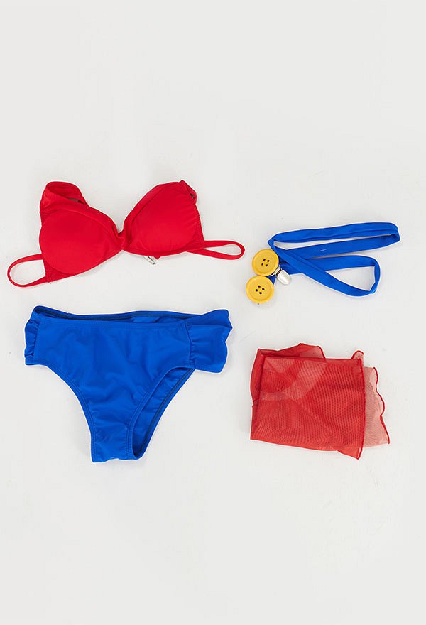 Bikini Kawaii de Dos Piezas con Gasa Roja Traje de Baño con Correa para el Hombro
