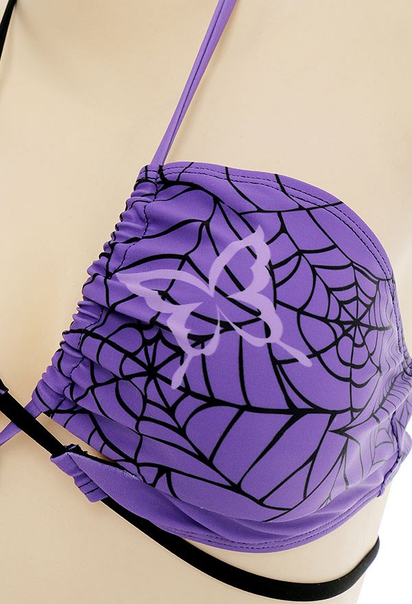 Miccostumes Trajes de baño para mujer Traje de baño con estampado de telaraña Traje de baño sexy Conjunto de bikini halter con pareo Miccostumes Trajes de baño para mujer Traje de baño con estampado de telaraña Traje de baño sexy Conjunto de bikini halter con pareo