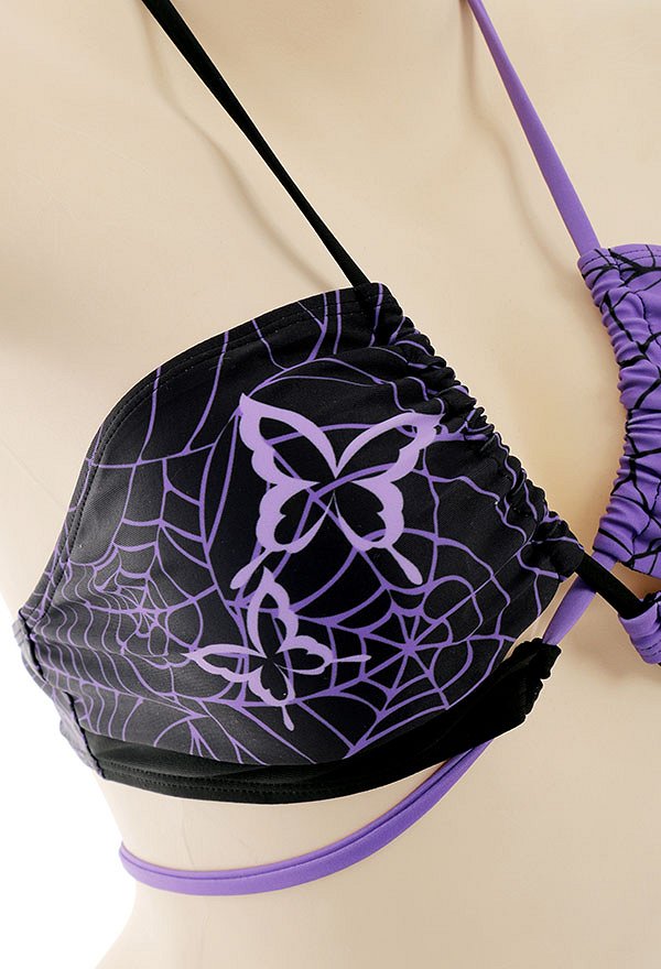 Miccostumes Trajes de baño para mujer Traje de baño con estampado de telaraña Traje de baño sexy Conjunto de bikini halter con pareo Miccostumes Trajes de baño para mujer Traje de baño con estampado de telaraña Traje de baño sexy Conjunto de bikini halter con pareo