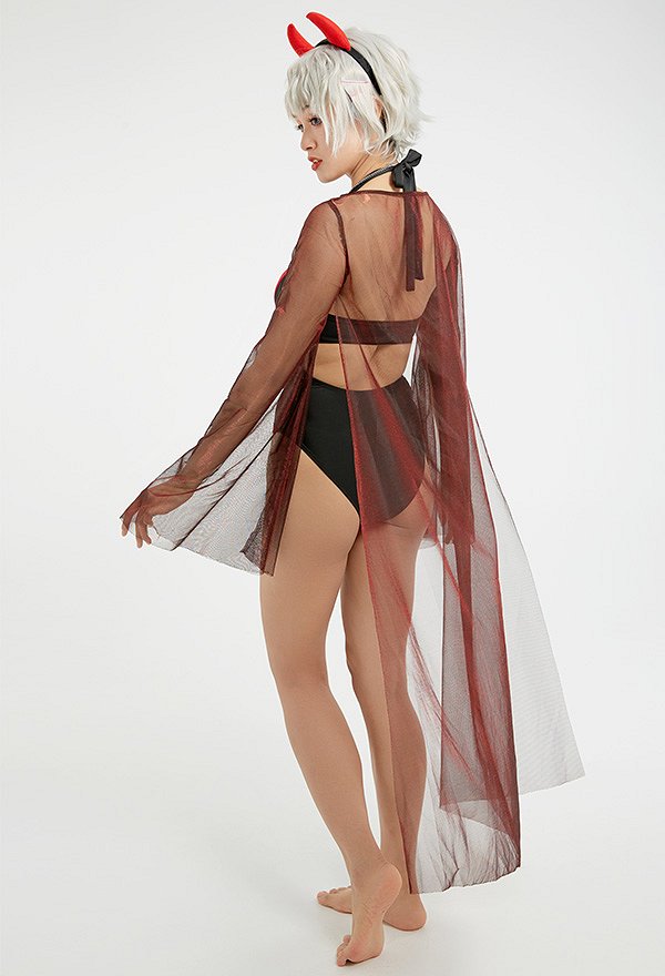 Miccostumes Swimsuits Femme Maillot de Bain Une Pièce Justaucorps de Style Vampire avec Dos Nu avec Veste