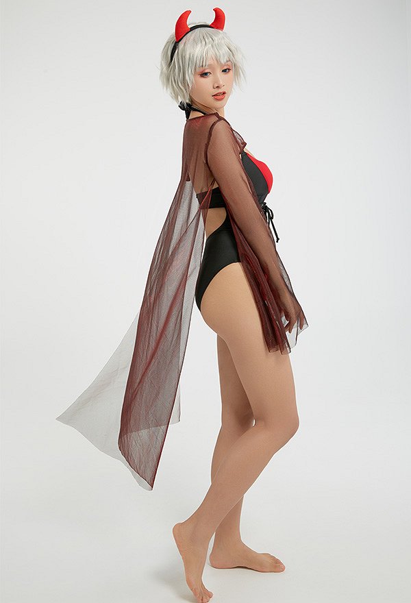 Miccostumes Swimsuits Femme Maillot de Bain Une Pièce Justaucorps de Style Vampire avec Dos Nu avec Veste