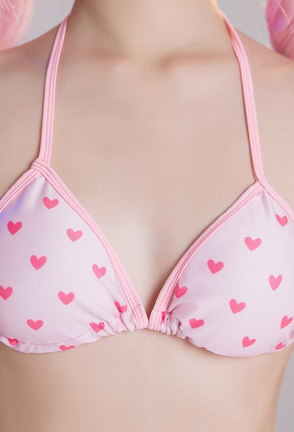 Miccostumes Swimsuits Bikini avec Impression de Cœur Rose Deux Pièces