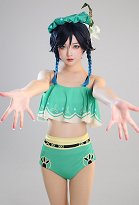 Miccostumes Swimsuits Venti Two-Piece Swimsuit Green Prints Bathing Suit Ruffle Falbala Top and High Waist Style Panty Swimwear Miccostumes Swimsuits Venti Two-Piece Swimsuit Green Prints Bathing Suit Ruffle Falbala Top and High Waist Style Panty Swimwear