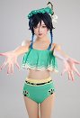 Miccostumes Swimsuits Venti Two-Piece Swimsuit Green Prints Bathing Suit Ruffle Falbala Top and High Waist Style Panty Swimwear