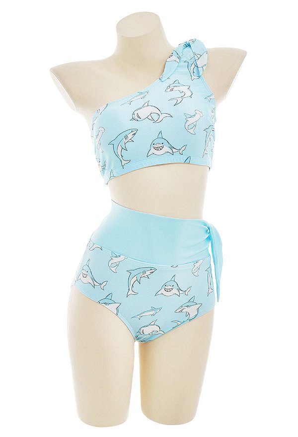 Miccostumes Swimsuits for Women One-Shoulder Bathing Suit Shark Pattern Two Piece Swimwear Miccostumes Swimsuits for Women One-Shoulder Bathing Suit Shark Pattern Two Piece Swimwear