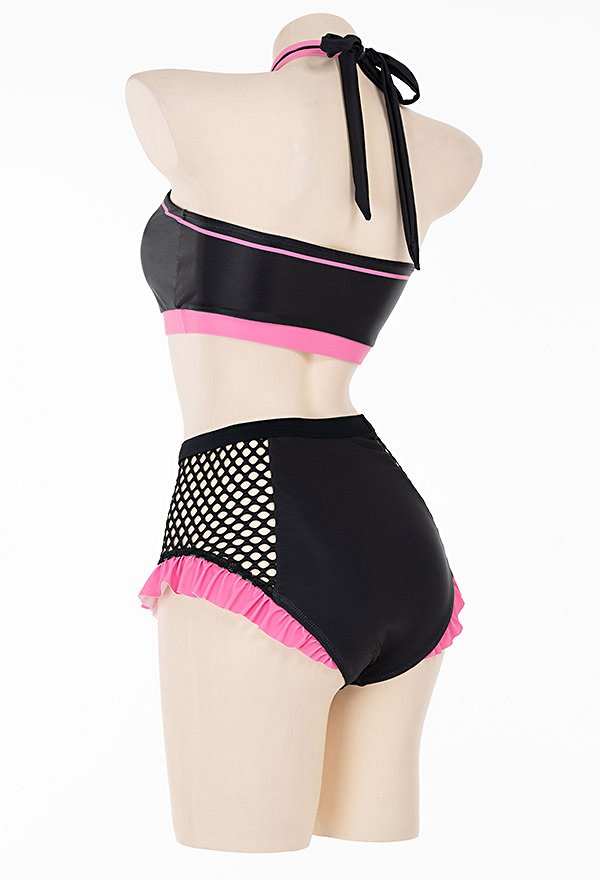Miccostumes Swimsuits Maillot de Bain Deux Pièces Bikini Noir Gothique Infirmière