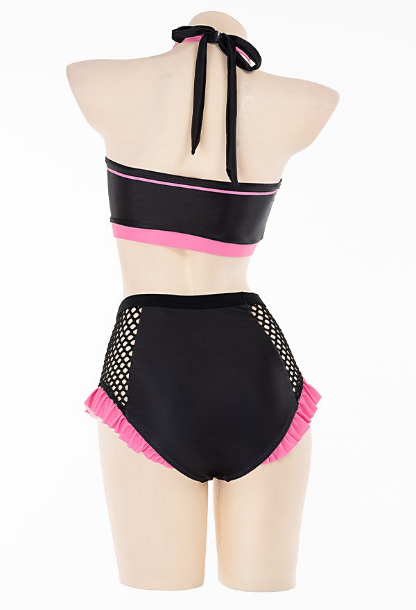 Miccostumes Swimsuits Maillot de Bain Deux Pièces Bikini Noir Gothique Infirmière