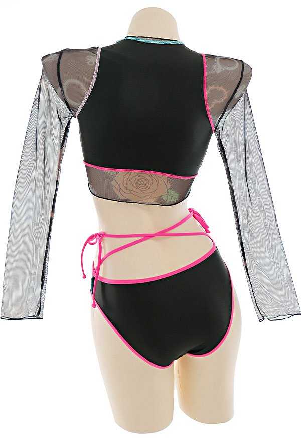 Miccostumes Swimsuits for Women Steampunk Style Bathing Suit Cross Lace-up Two-Piece Swimwear with Cover-up