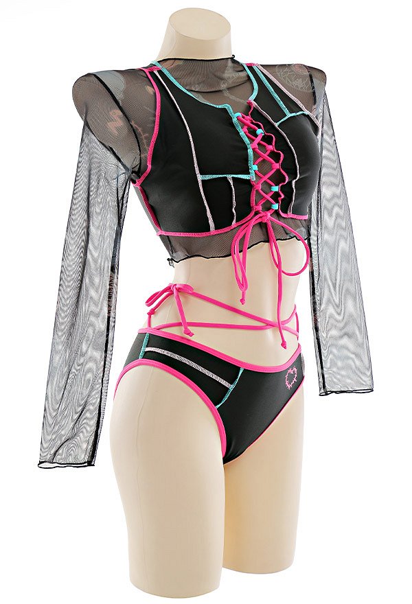 Miccostumes Swimsuits for Women Steampunk Style Bathing Suit Cross Lace-up Two-Piece Swimwear with Cover-up