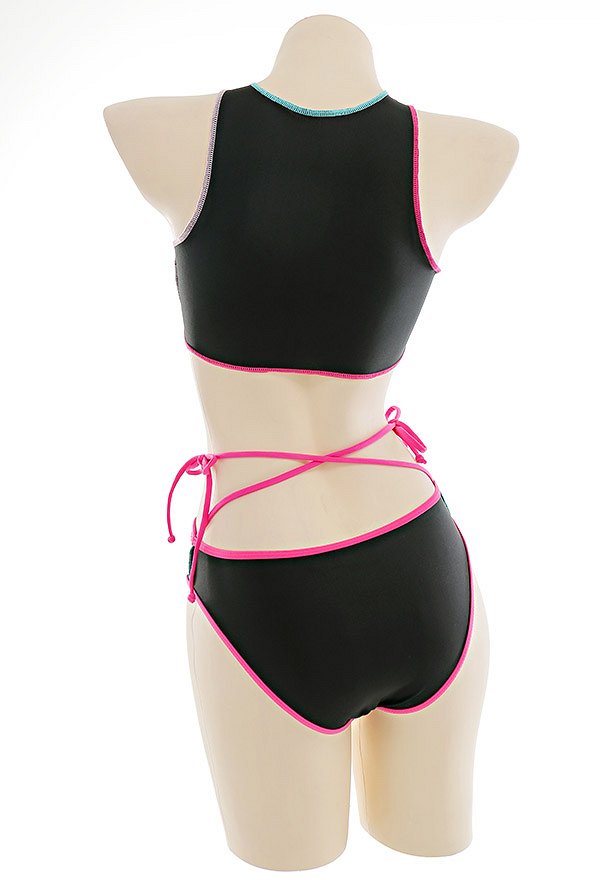 Miccostumes Swimsuits for Women Steampunk Style Bathing Suit Cross Lace-up Two-Piece Swimwear with Cover-up
