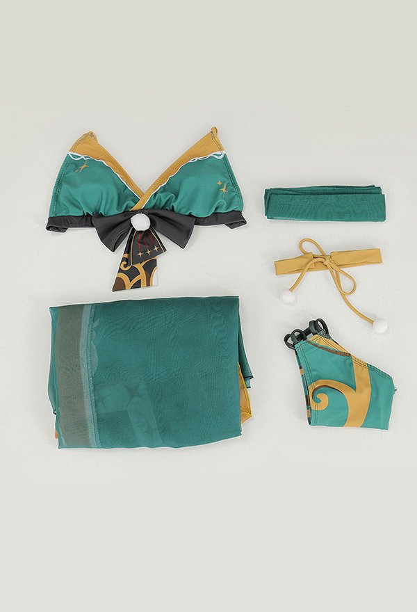 Miccostumes Trajes de baño Ms Hina Gorou Conjunto de bikini derivado Top con lazo y braguita Traje de baño de dos piezas con kimono Haori y gargantilla