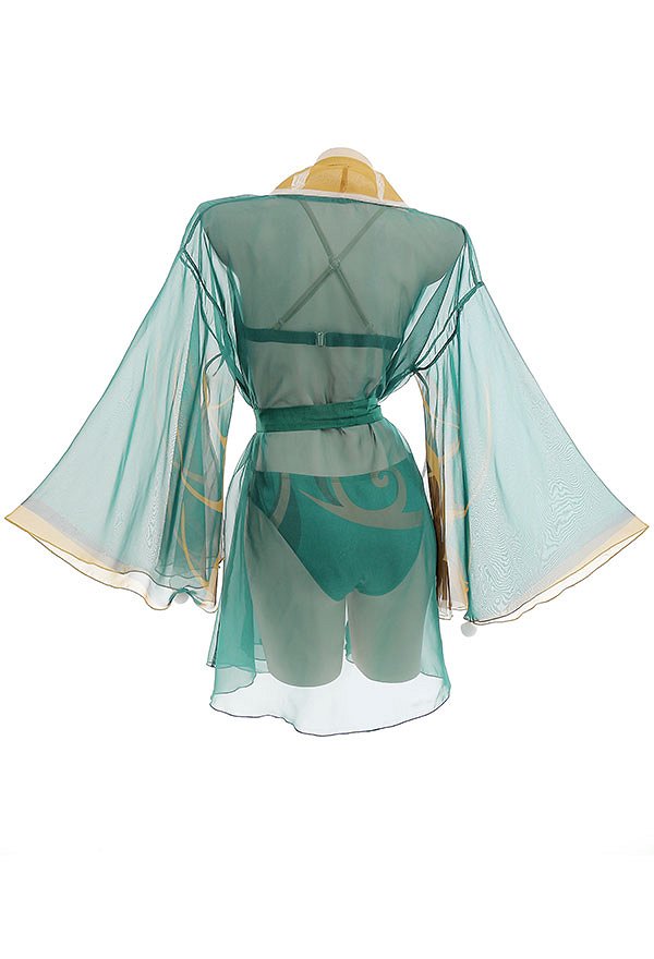 Miccostumes Trajes de baño Ms Hina Gorou Conjunto de bikini derivado Top con lazo y braguita Traje de baño de dos piezas con kimono Haori y gargantilla
