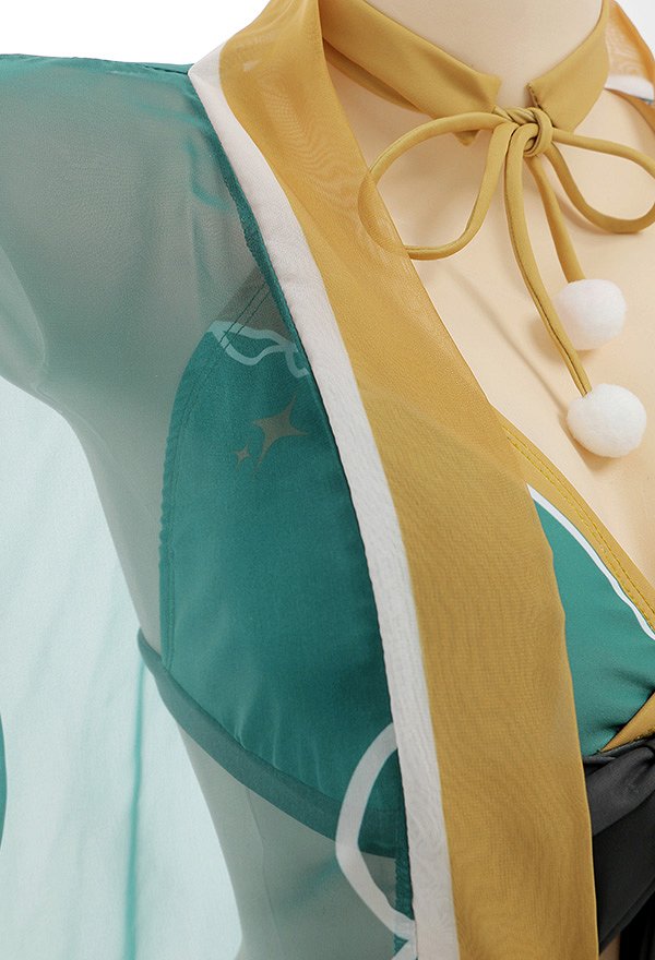 Miccostumes Trajes de baño Ms Hina Gorou Conjunto de bikini derivado Top con lazo y braguita Traje de baño de dos piezas con kimono Haori y gargantilla