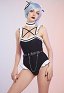 Miccostumes Swimsuits for Women Gothic Maid Style Bathing Suit Ruffled One-piece Swimwear with Headdress and Choker