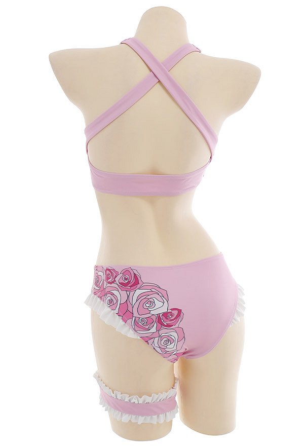 Miccostumes Swimsuits Sportlicher Bikini Rose Herz Muster mit Rüschen Miccostumes Swimsuits Sportlicher Bikini Rose Herz Muster mit Rüschen