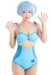 Miccostumes Swimsuits for Women Kawaii Bathing Suit Cutout Scallop Trim One-Piece Swimwear