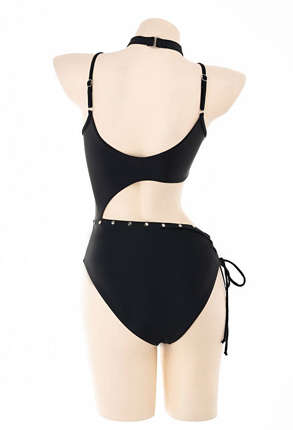 Miccostumes Swimsuits for Women Gothic Hexagram Cross Bathing Suit Hollow One-piece Swimwear