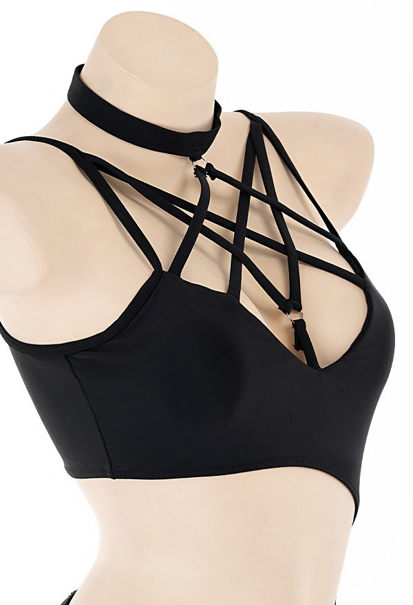 Miccostumes Swimsuits for Women Gothic Hexagram Cross Bathing Suit Hollow One-piece Swimwear