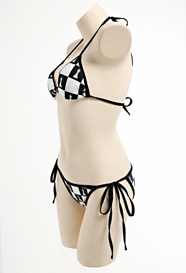 Halter Bikini Set Black White Plaid Pattern Two Piece Bathing Suit Beach Swimsuit