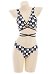 Cross Lace-up Bikini Set Black White Plaid Pattern Two Piece Beach Swimsuit