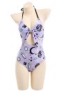 Halter One-piece Swimming Suit Gothic Pattern Hollow Bodysuit Bathing Suit