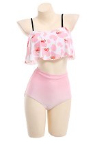 Maillot de bain rose à motif fraise et volants deux pièces Maillot de bain rose à motif fraise et volants deux pièces