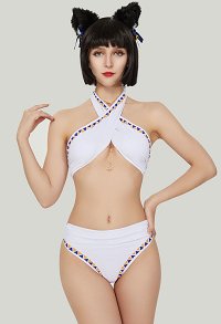 Miccostumes Swimsuits for Women Sexy Two-Piece Swimwear Egyptian Cat Crossover Bathing Suit Halter Top and Bottoms Bikini Set