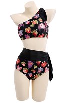 Two Piece Gothic Swimsuit with Devil Strawberry Prints One Shoulder Bathing Suit for Beach Pool Two Piece Gothic Swimsuit with Devil Strawberry Prints One Shoulder Bathing Suit for Beach Pool