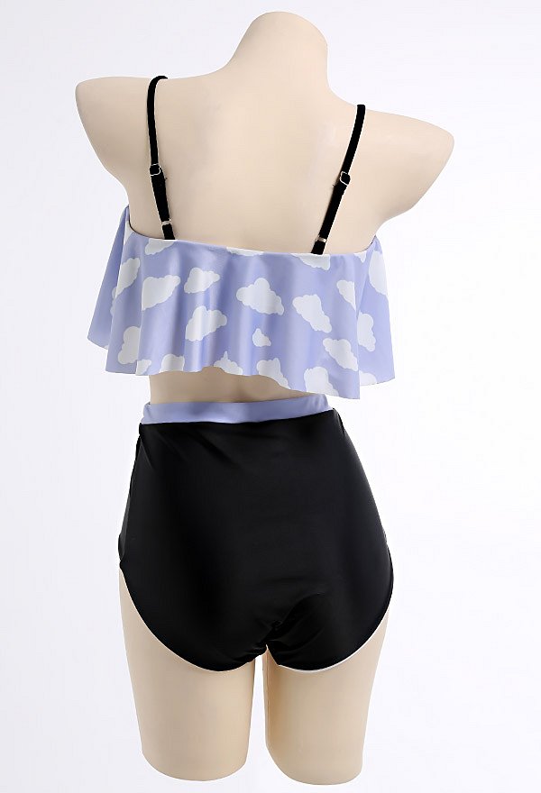 Miccostumes Trajes de baño para mujer Estampados de nubes Trajes de baño Conjunto de bikini con top con volantes y pantalones cortos Miccostumes Trajes de baño para mujer Estampados de nubes Trajes de baño Conjunto de bikini con top con volantes y pantalones cortos