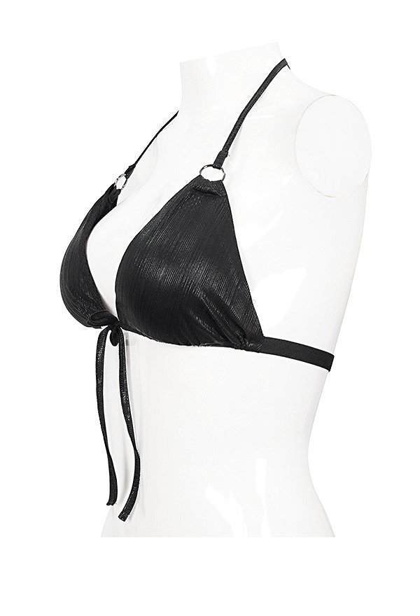 Devil Fashion Alternative Gothic Swimsuit Black Deep V Neck Bowknot Halter Emo Bikini Top Plus Size