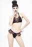 Devil Fashion School Plaid Gothic Bikinis Black Red Lace-Up Ruffle Decorated Halter Gothic Bikini Top Plus Size
