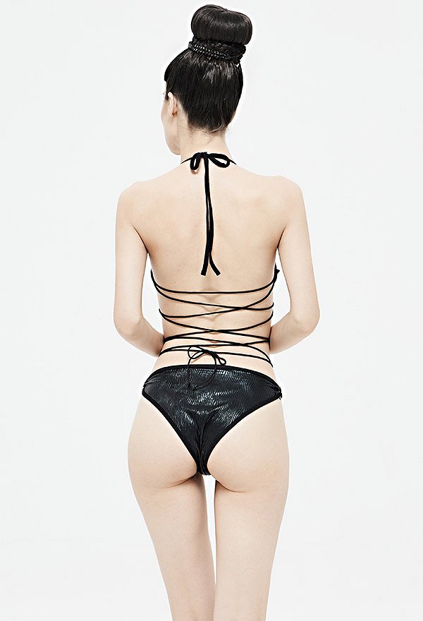 Devil Fashion Gothic Sexy Swimsuit Bodysuit Neckholder Taillen Cutout Schnürung Badeanzug