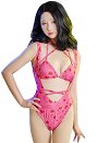 Miccostumes Trajes de baño para mujer con estampado de corazones Traje de baño de dos piezas con sujetador bikini halter Traje de baño con control de abdomen