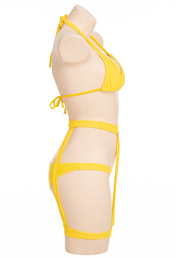 Women Two-piece Swimsuit Halter Bikini Set with Waist Leg Harness Bathing Suit Lace-Up Swimwear Women Two-piece Swimsuit Halter Bikini Set with Waist Leg Harness Bathing Suit Lace-Up Swimwear