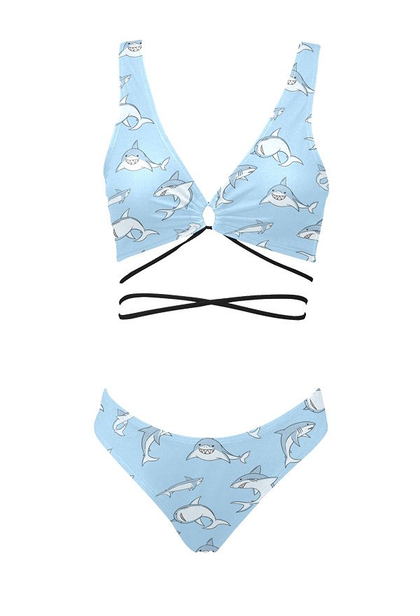 Miccostumes Swimsuits Femme Maillot de Bain Deux Pièces Bikini Bleu Motif Requin avec Sangle Croisée Miccostumes Swimsuits Femme Maillot de Bain Deux Pièces Bikini Bleu Motif Requin avec Sangle Croisée