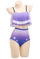 Raiden Shogun Bikini Cosplay Rüschen Bikini High Waist Bikini Sling Swimsuit in Lila Raiden Shogun Bikini Cosplay Rüschen Bikini High Waist Bikini Sling Swimsuit in Lila