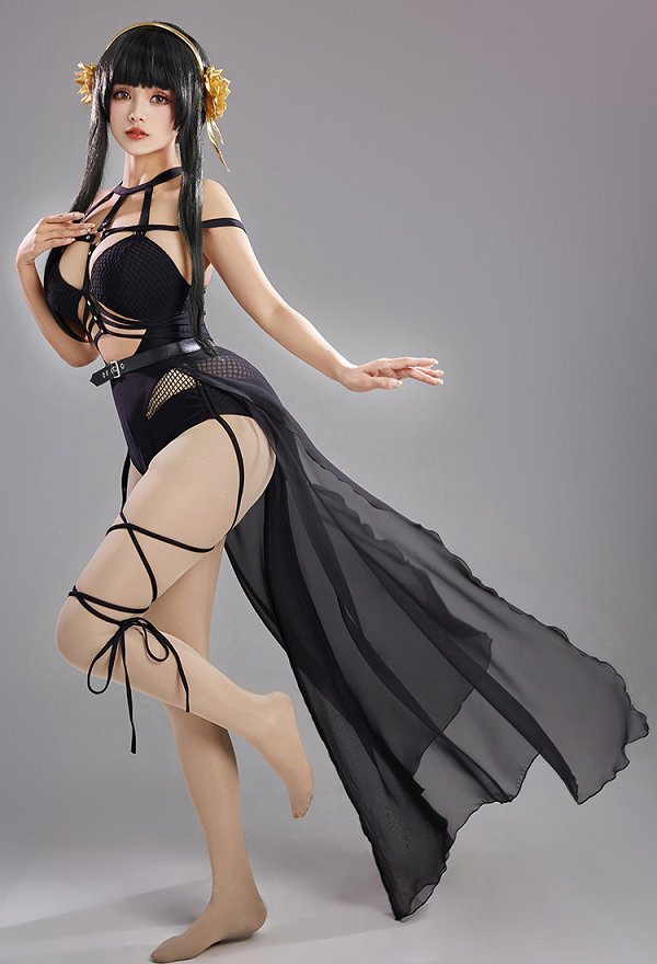 Maillot de bain une pièce dérivé Yor coupe dos nu découpes en maille jupe portefeuille en mousseline et bandeau