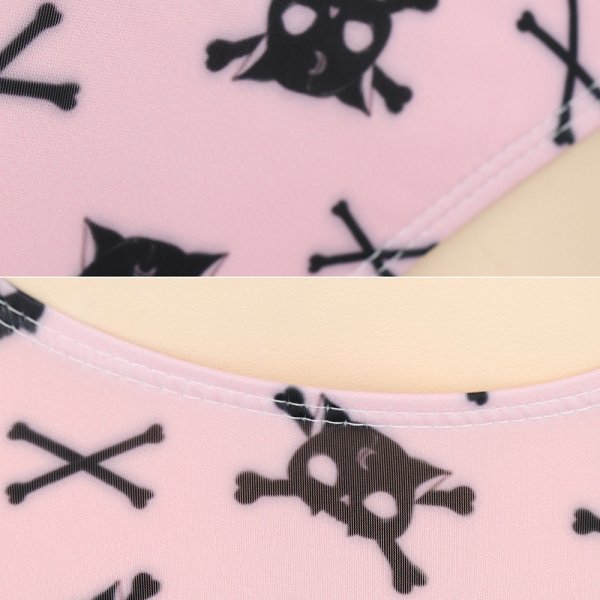 Miccostumes Swimsuits for Women Pink Skull Cat Pattern Swimwear Sexy Bathing Suit Cross Lace-up Bikini Sets