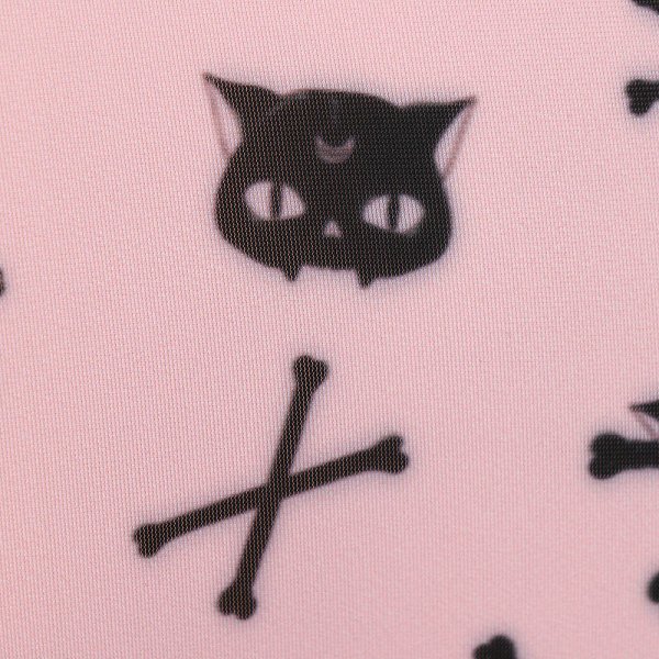Miccostumes Swimsuits for Women Pink Skull Cat Pattern Swimwear Sexy Bathing Suit Cross Lace-up Bikini Sets