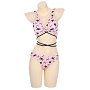 Miccostumes Swimsuits for Women Pink Skull Cat Pattern Swimwear Sexy Bathing Suit Cross Lace-up Bikini Sets