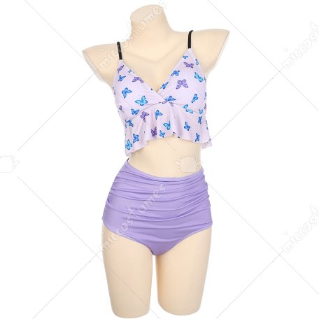 Trajes de baño Miccostumes para mujer Bikini con estampado de mariposas y volantes en el bajo Top halter y braguita Conjuntos de bikini