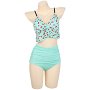 Miccostumes Swimsuits for Women Cherry Pattern Bikini Swimwear with Ruffle Hem Halter Top and Bottoms Bikini Sets